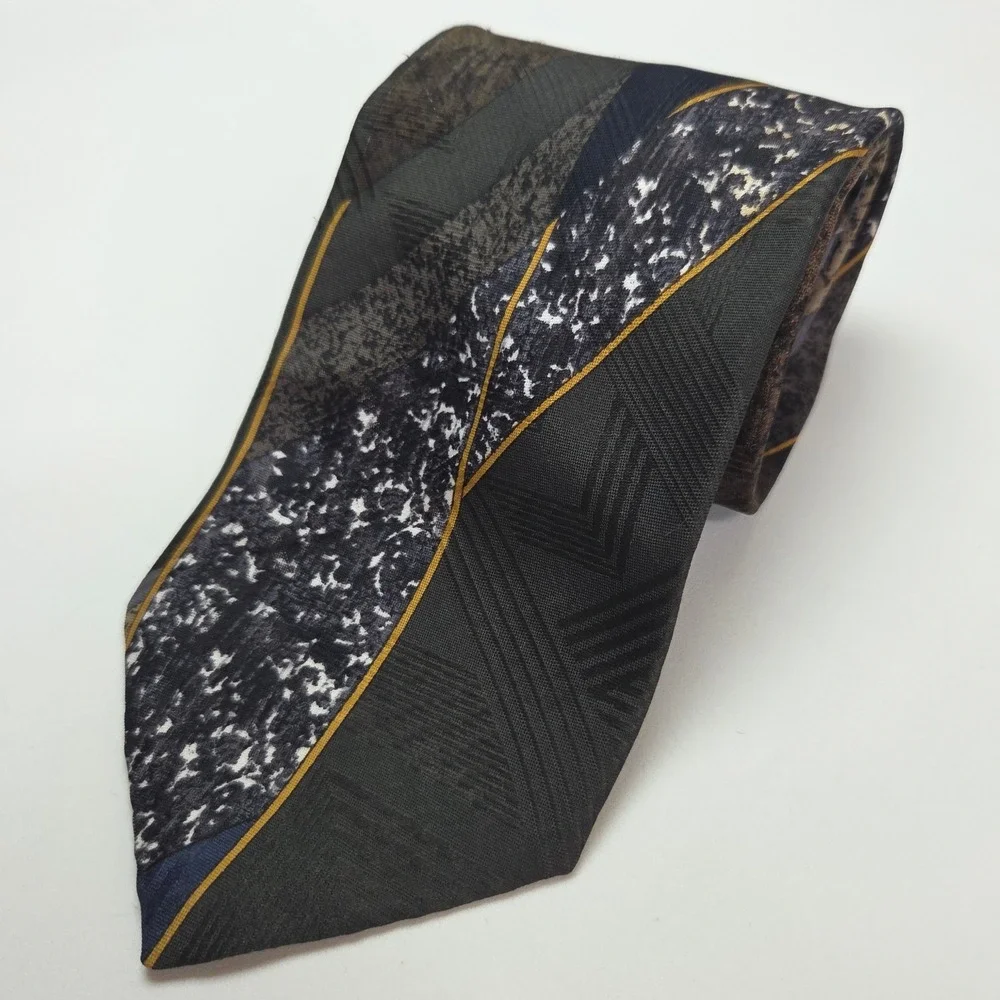 Towncraft Mens Geometric Abstract Diagonal Stripe Necktie Green Grey Navy USA‎